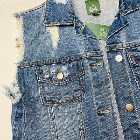 WILD Fable NWT Distressed Cutoff Denim Jean Trucker Vest - Picture 8 of 12